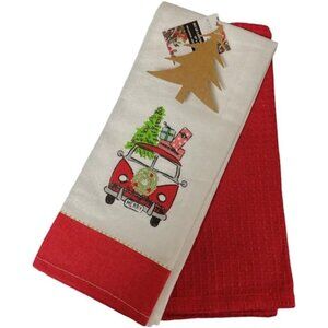 Set of (2) Holiday Kitchen Towels (Red/White, Merry Travel)